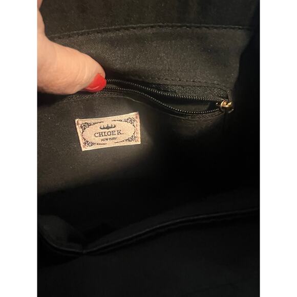 Chloe K. New York Black Leather Bag Silver Front - Picture 3 of 9